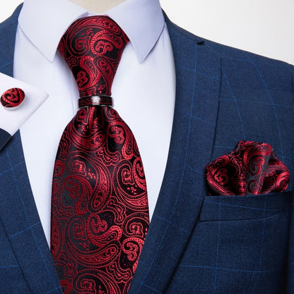 Mens Red Silk Tie Set