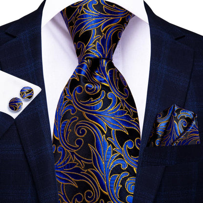 Navy Solid Paisley Silk Tie