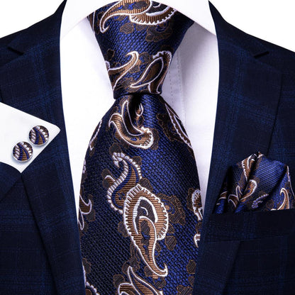 Navy Solid Paisley Silk Tie