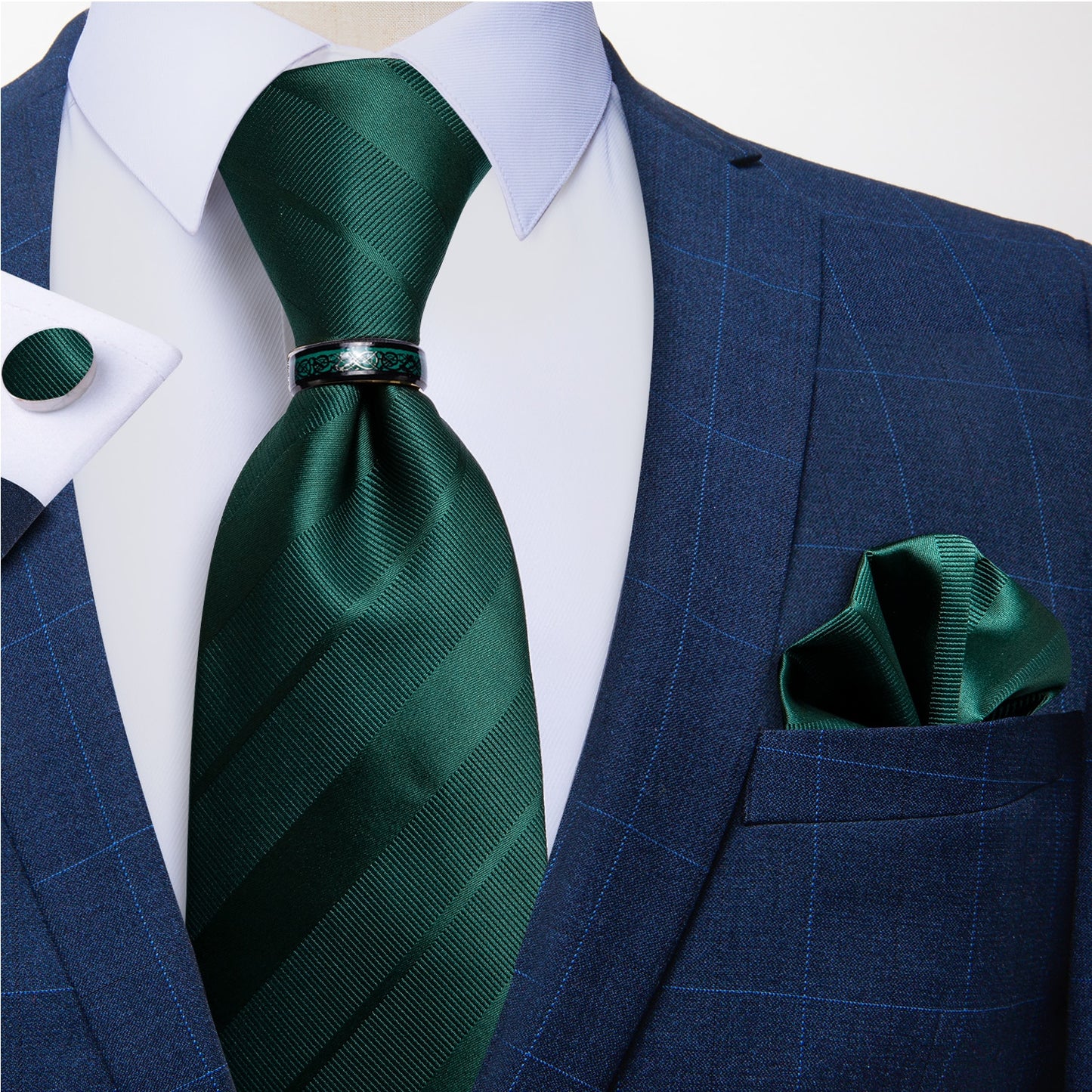 Men Green Silk Tie Set