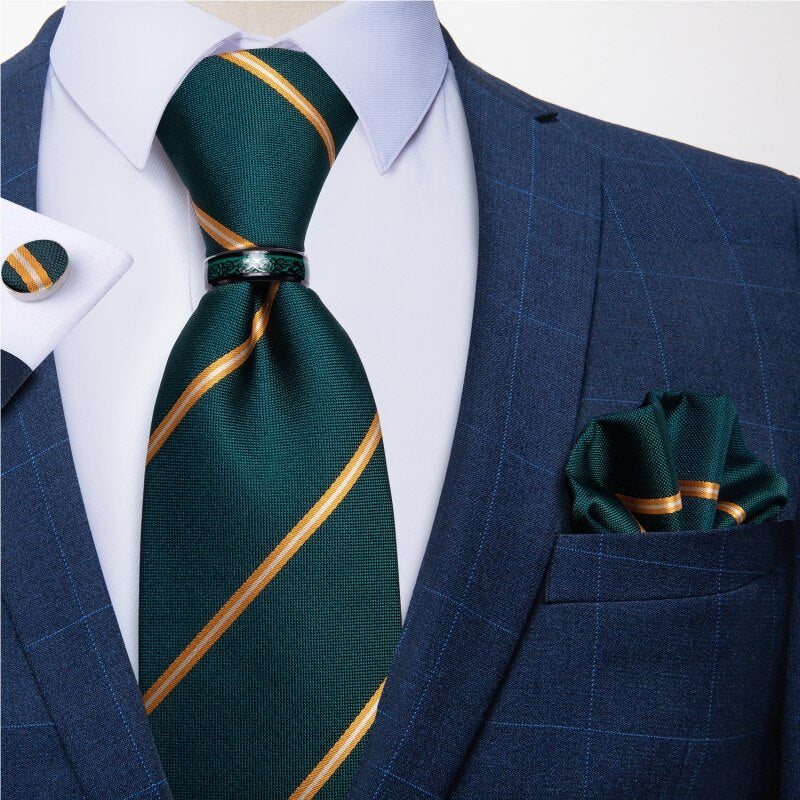 Men Green Silk Tie Set