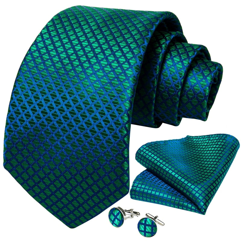 Men Green Silk Tie Set