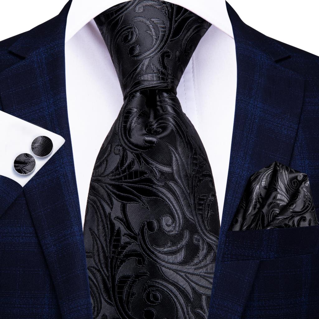 Navy Solid Paisley Silk Tie