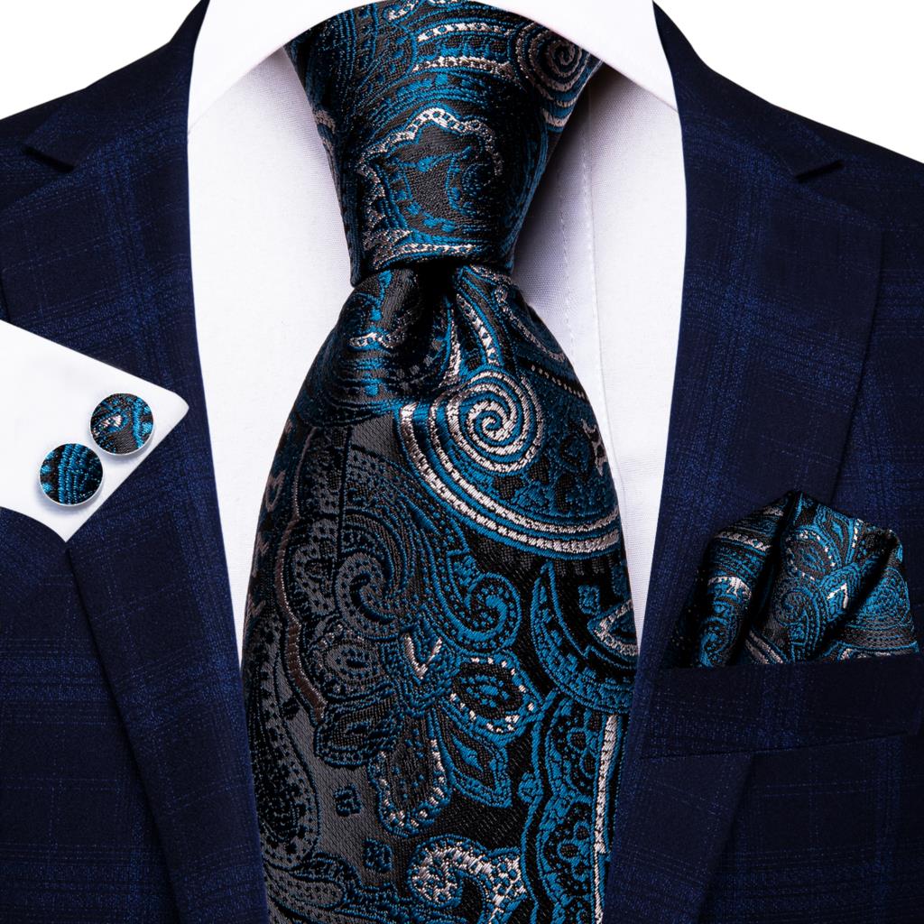 Navy Solid Paisley Silk Tie