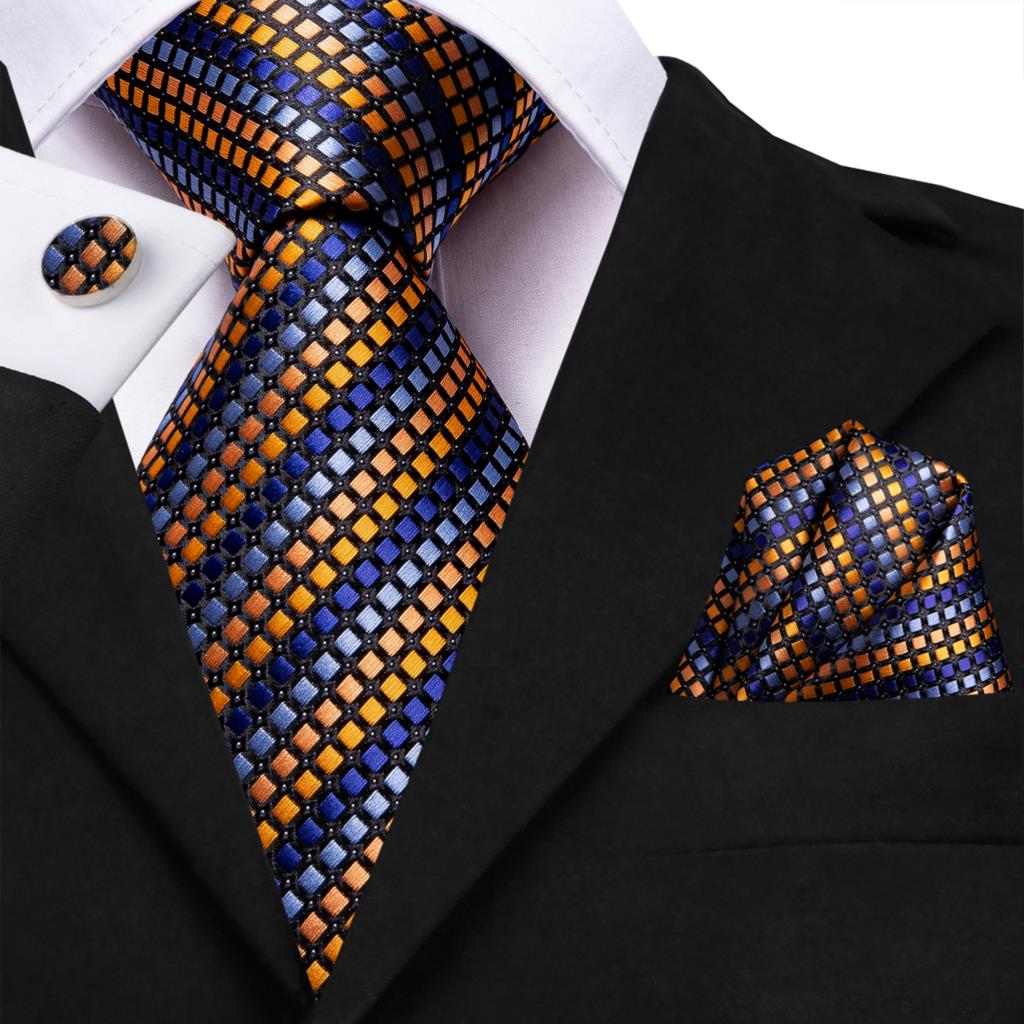 Gold Blue Striped Silk Tie