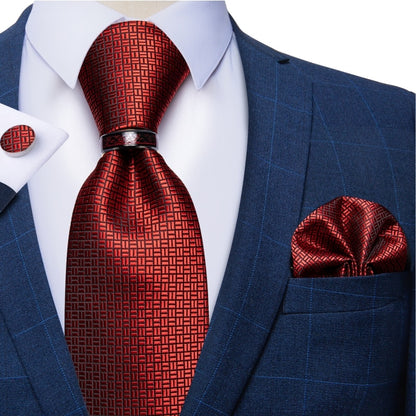 Mens Red Silk Tie Set