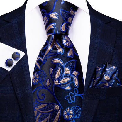 Navy Solid Paisley Silk Tie