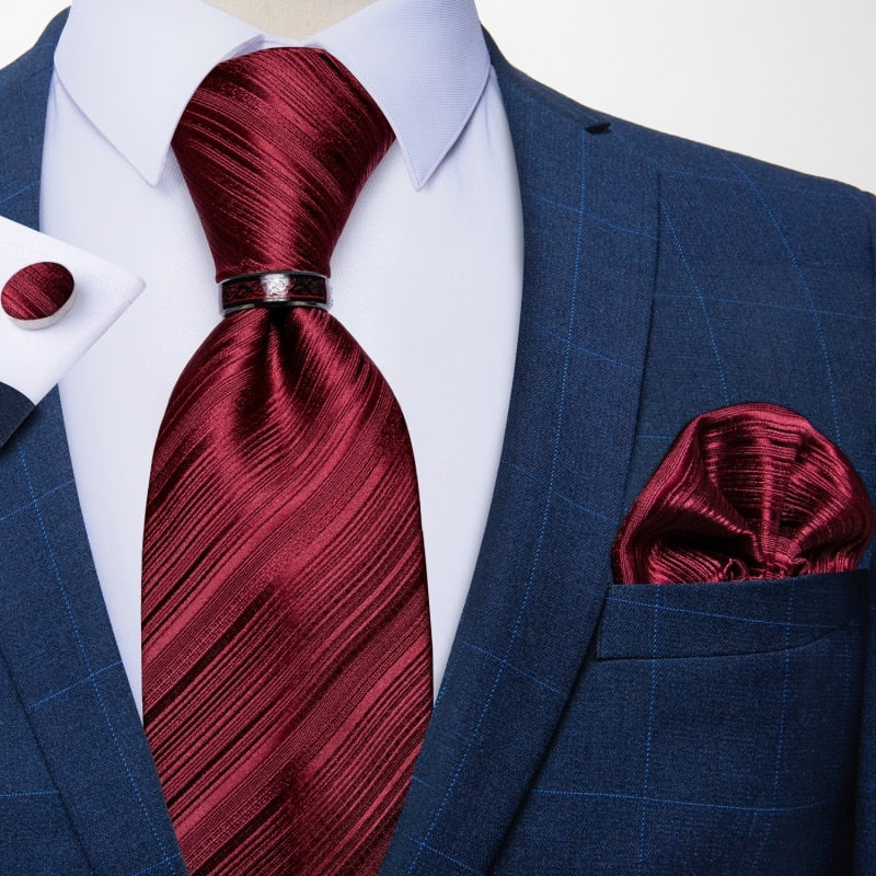 Mens Red Silk Tie Set