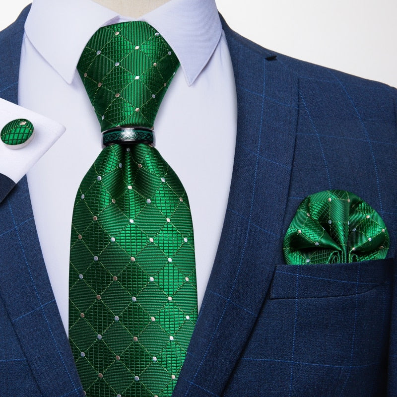 Men Green Silk Tie Set