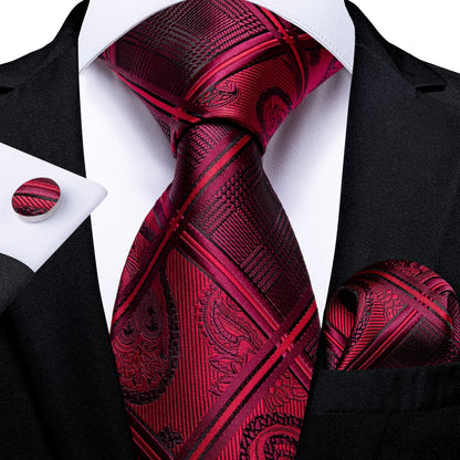 Mens Red Silk Tie Set