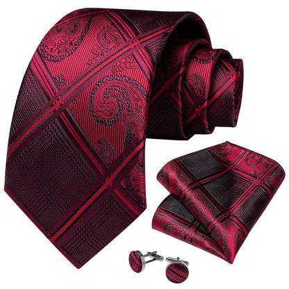 Mens Red Silk Tie Set