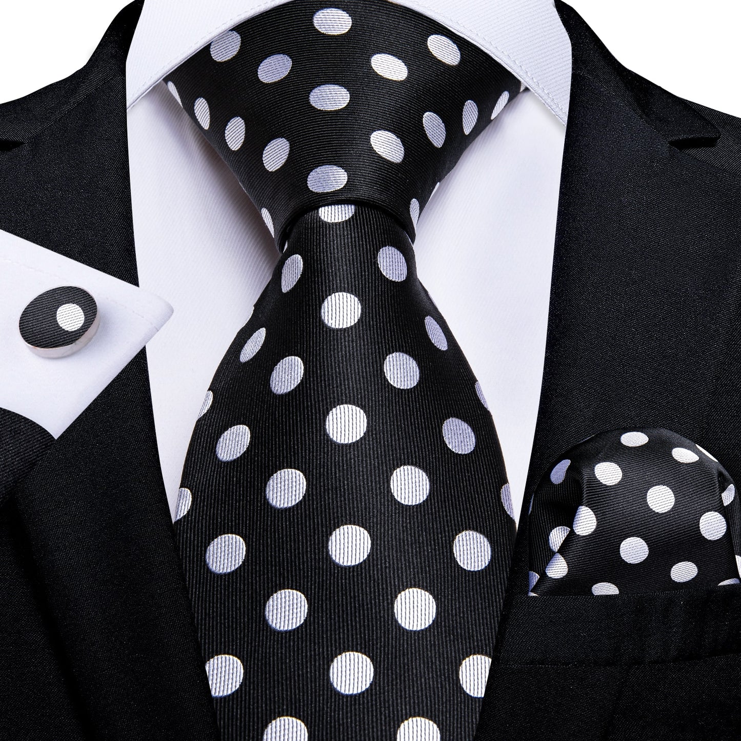 White Dot Black Silk Ties