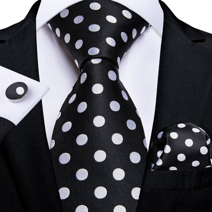 White Dot Black Silk Ties