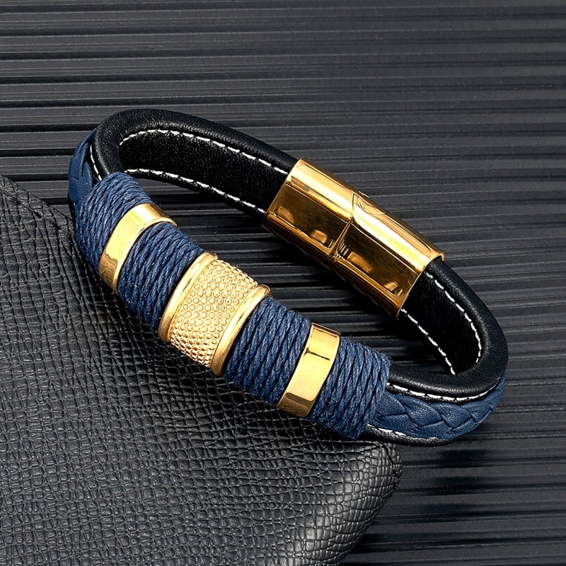 Braided Genuine Blue Leather Bracelet