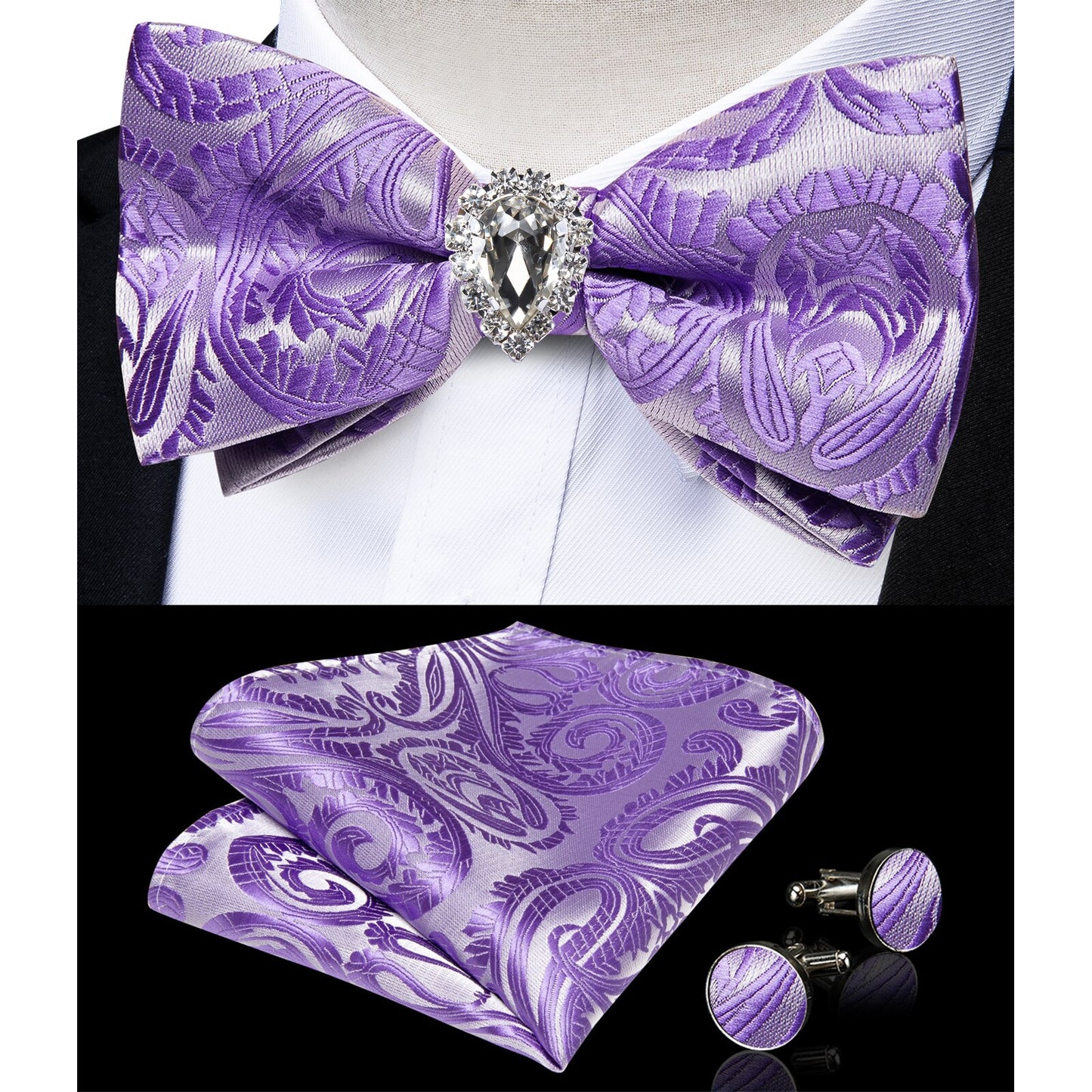 Pre-tied Bowtie Cufflinks Ring Set