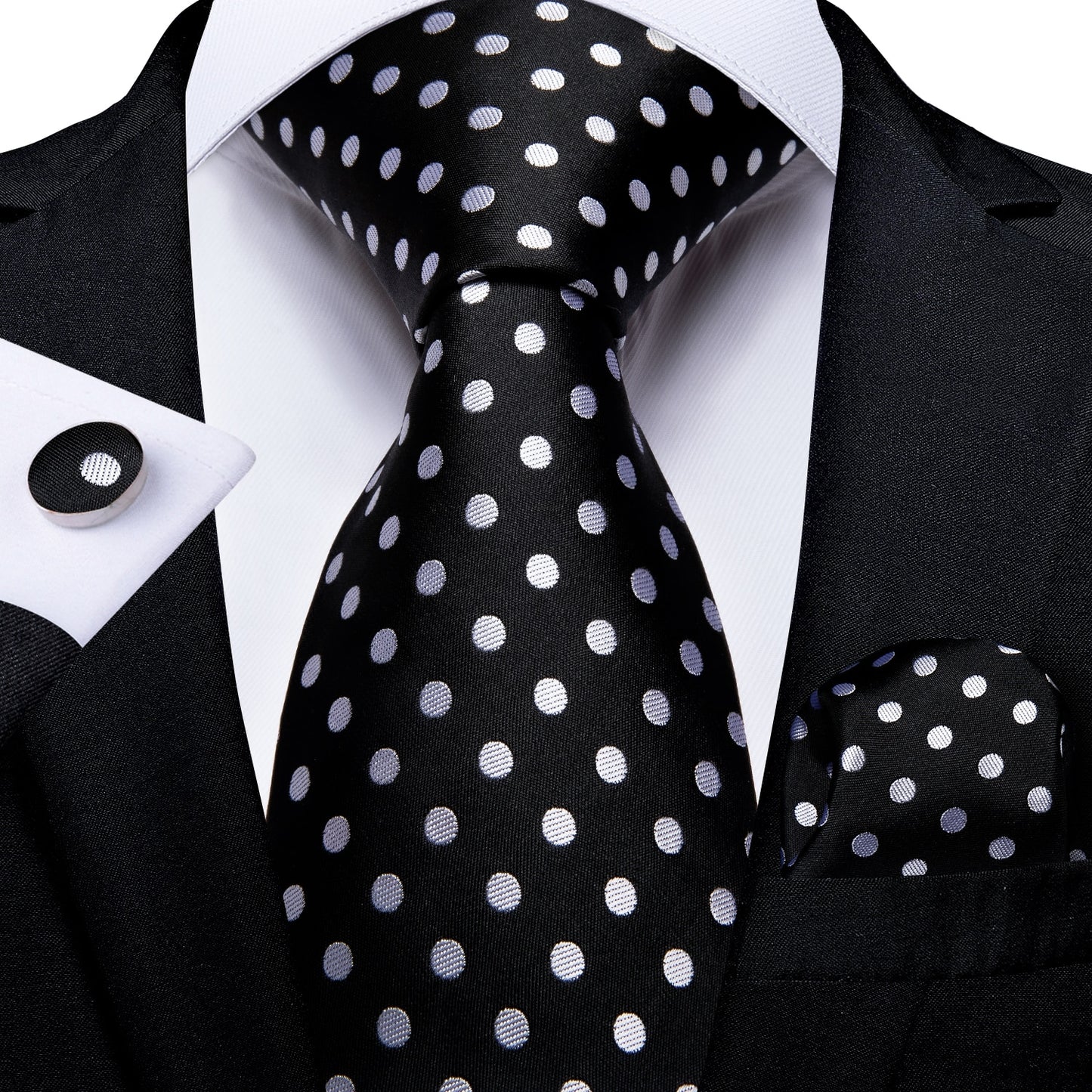 White Dot Black Silk Ties