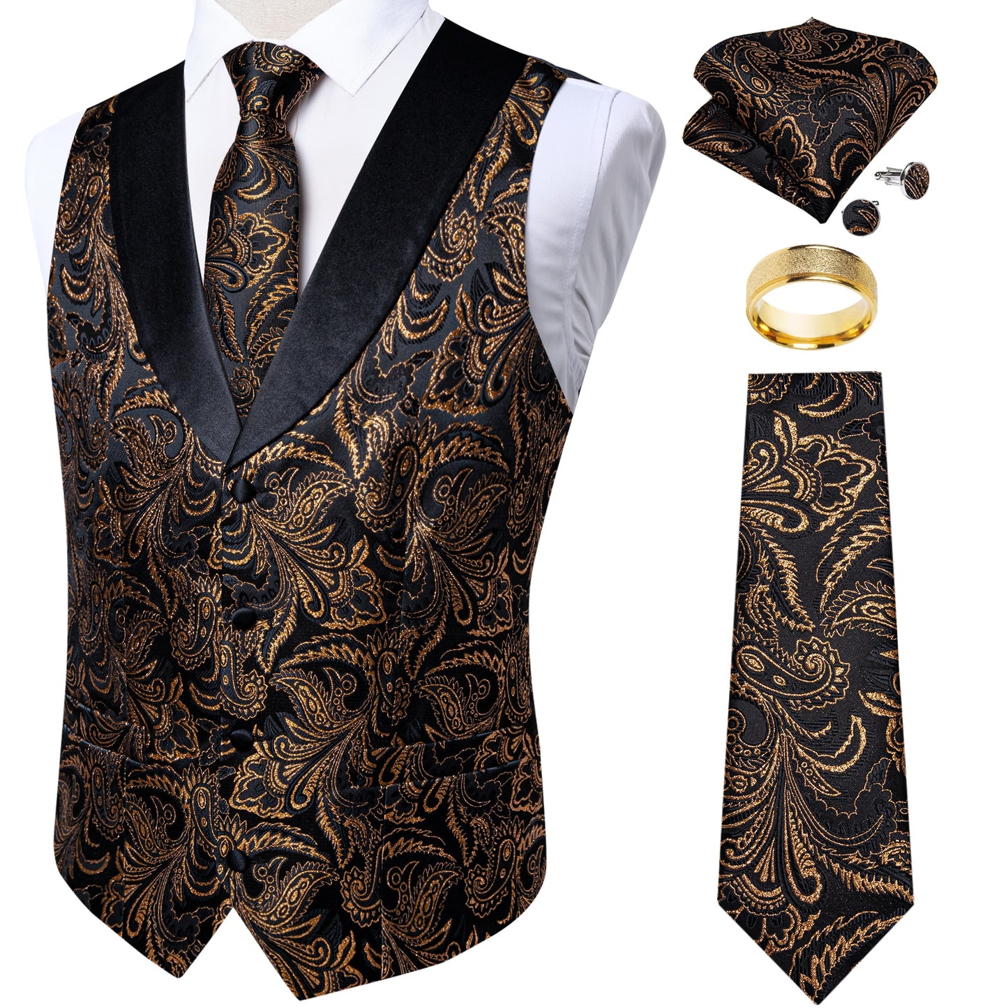 Black Gold Paisley Vest Set