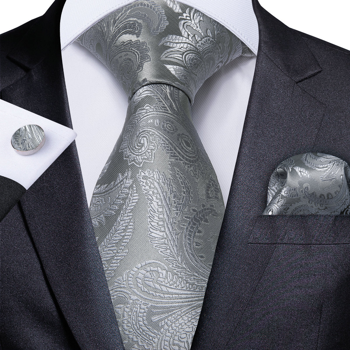 Gray Paisley Silk Ties Set