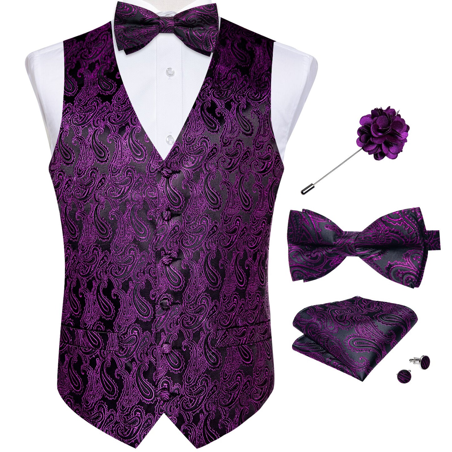 Royal Paisley Silk Vest Set