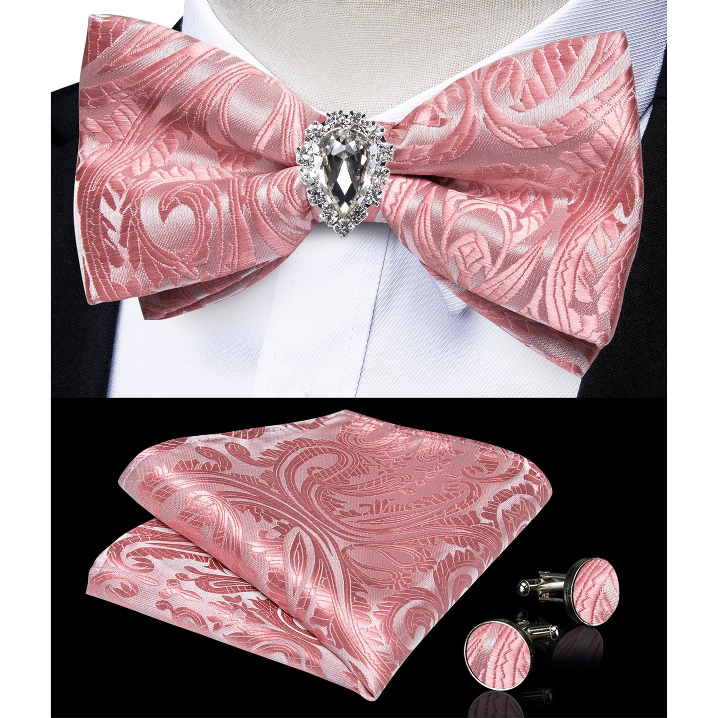 Pre-tied Bowtie Cufflinks Ring Set