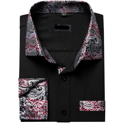 Dress Shirts Splicing Paisley Collar