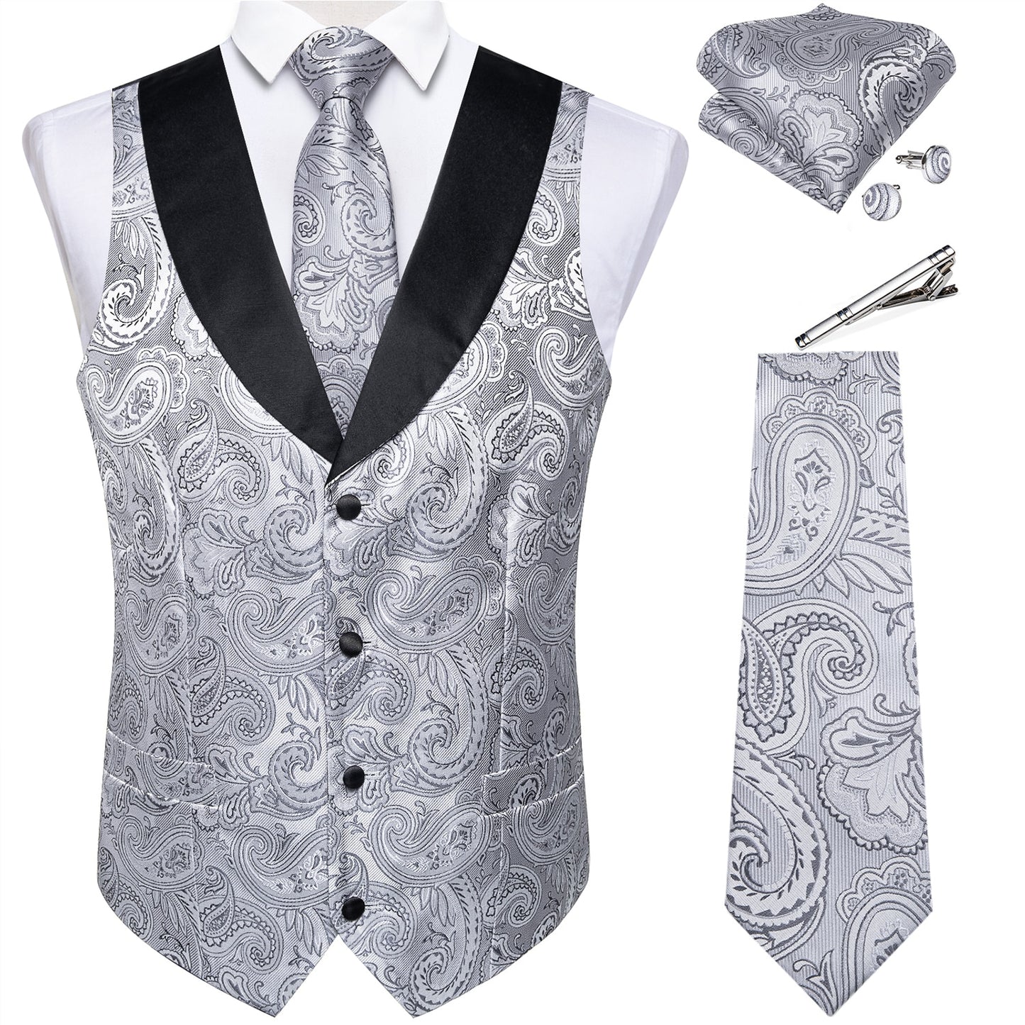 Gray Paisley Suit Vest Set