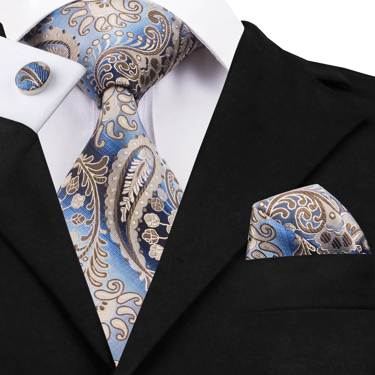 Blue Champagne Paisley Tie Set