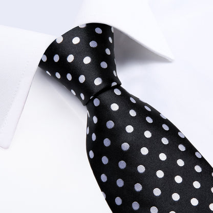 White Dot Black Silk Ties