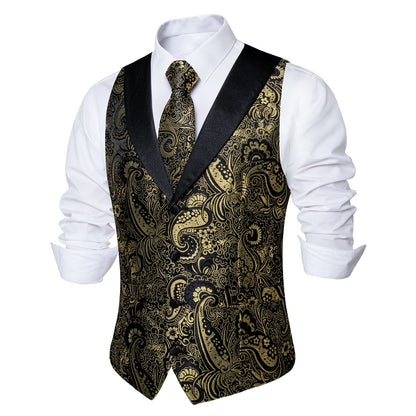 Black Gold Paisley Vest Set