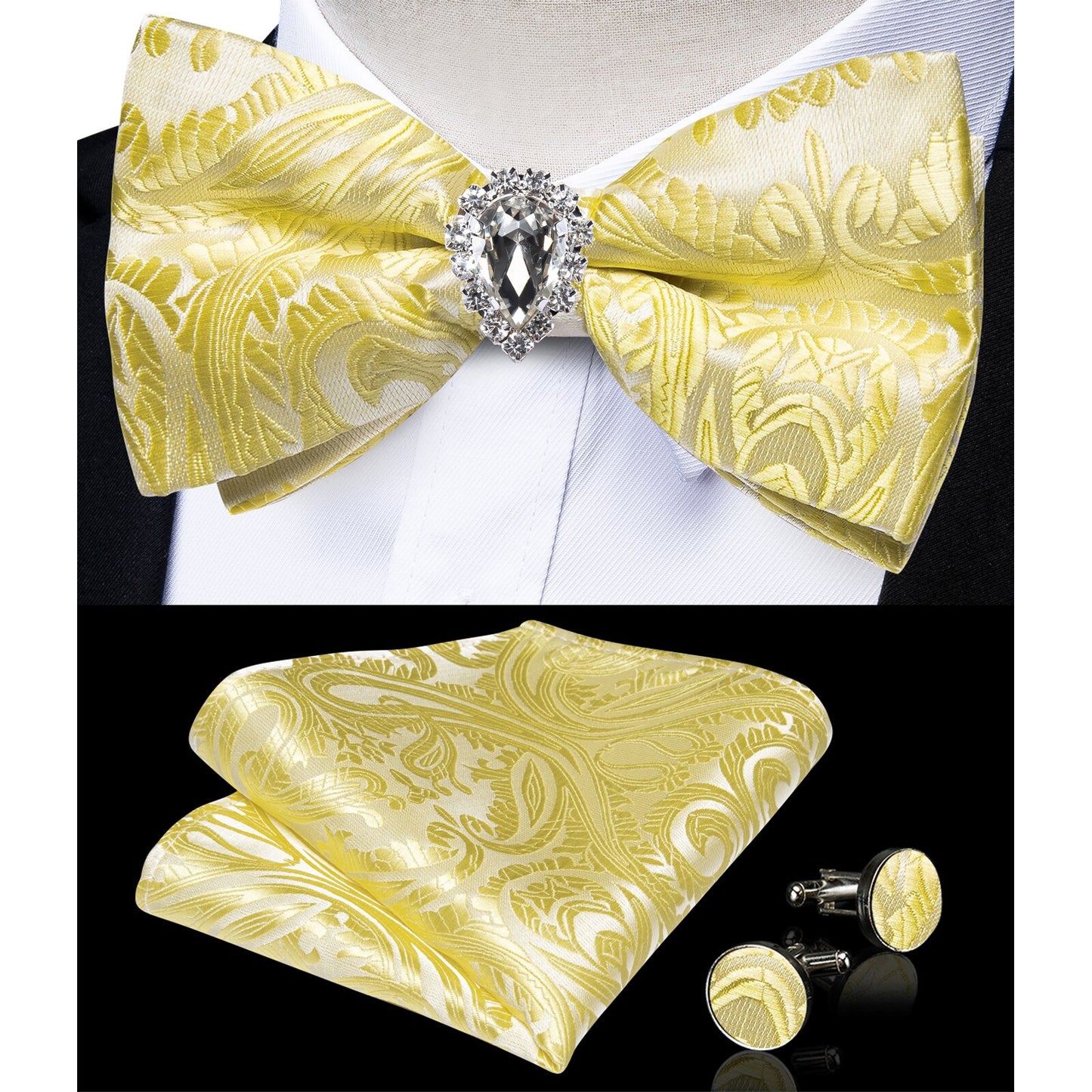 Pre-tied Bowtie Cufflinks Ring Set