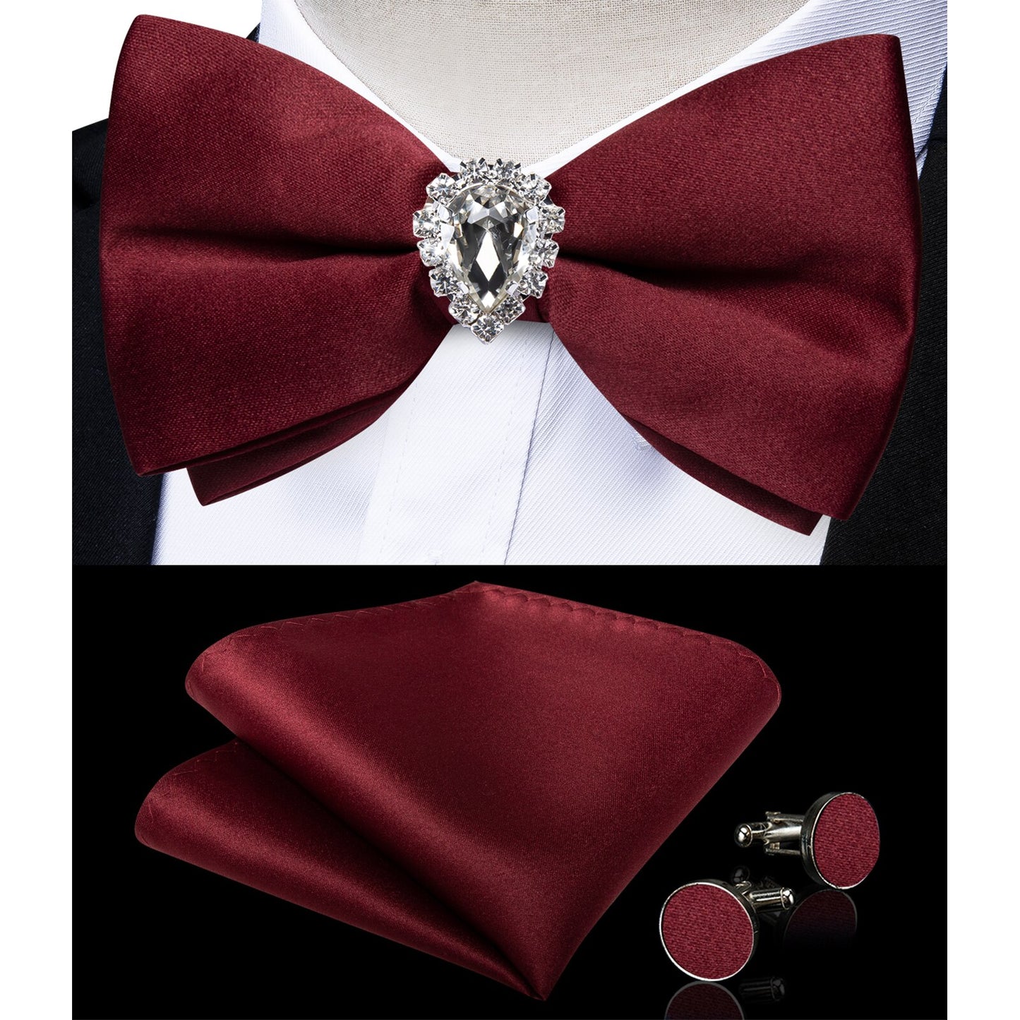 Pre-tied Bowtie Cufflinks Ring Set