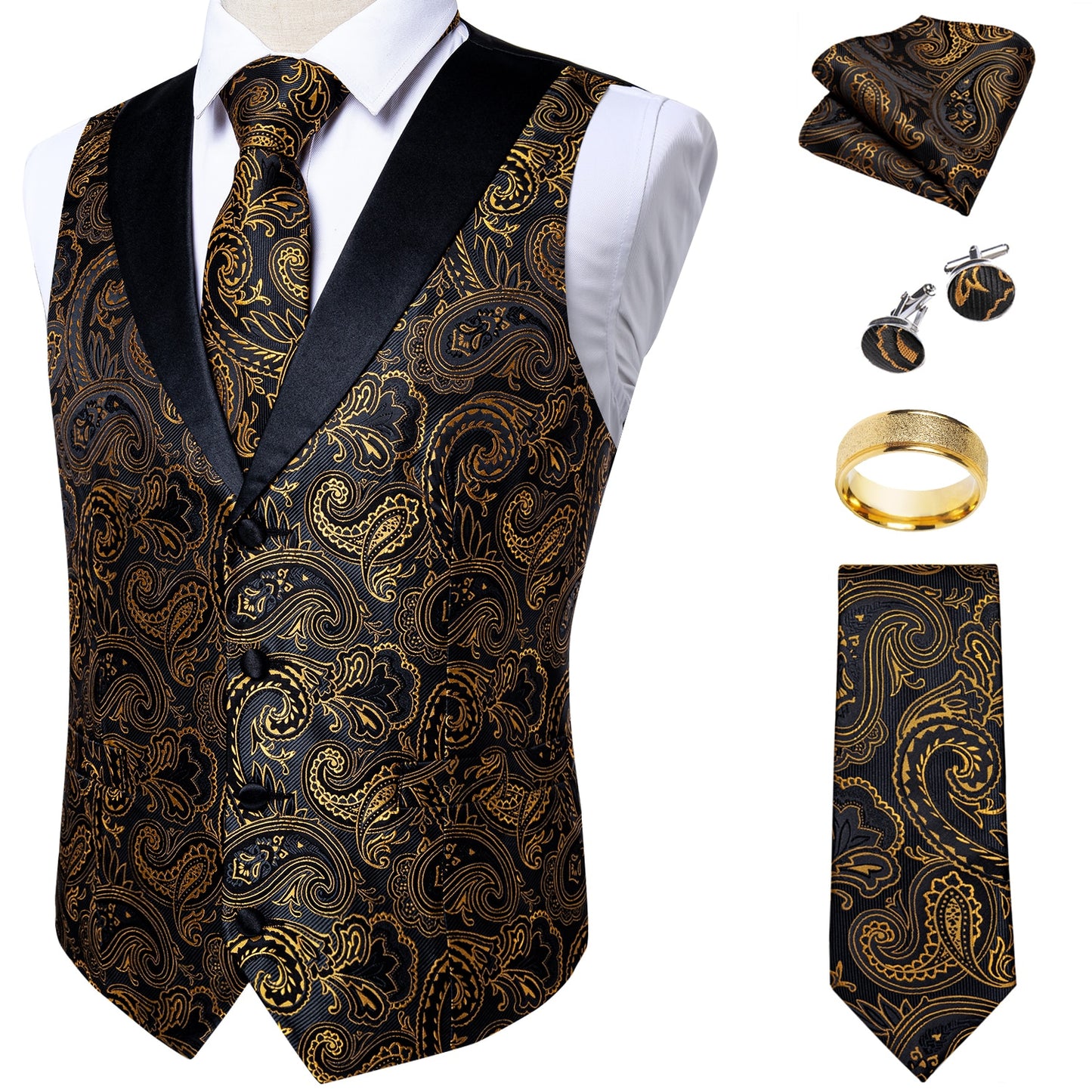 Black Gold Paisley Vest Set