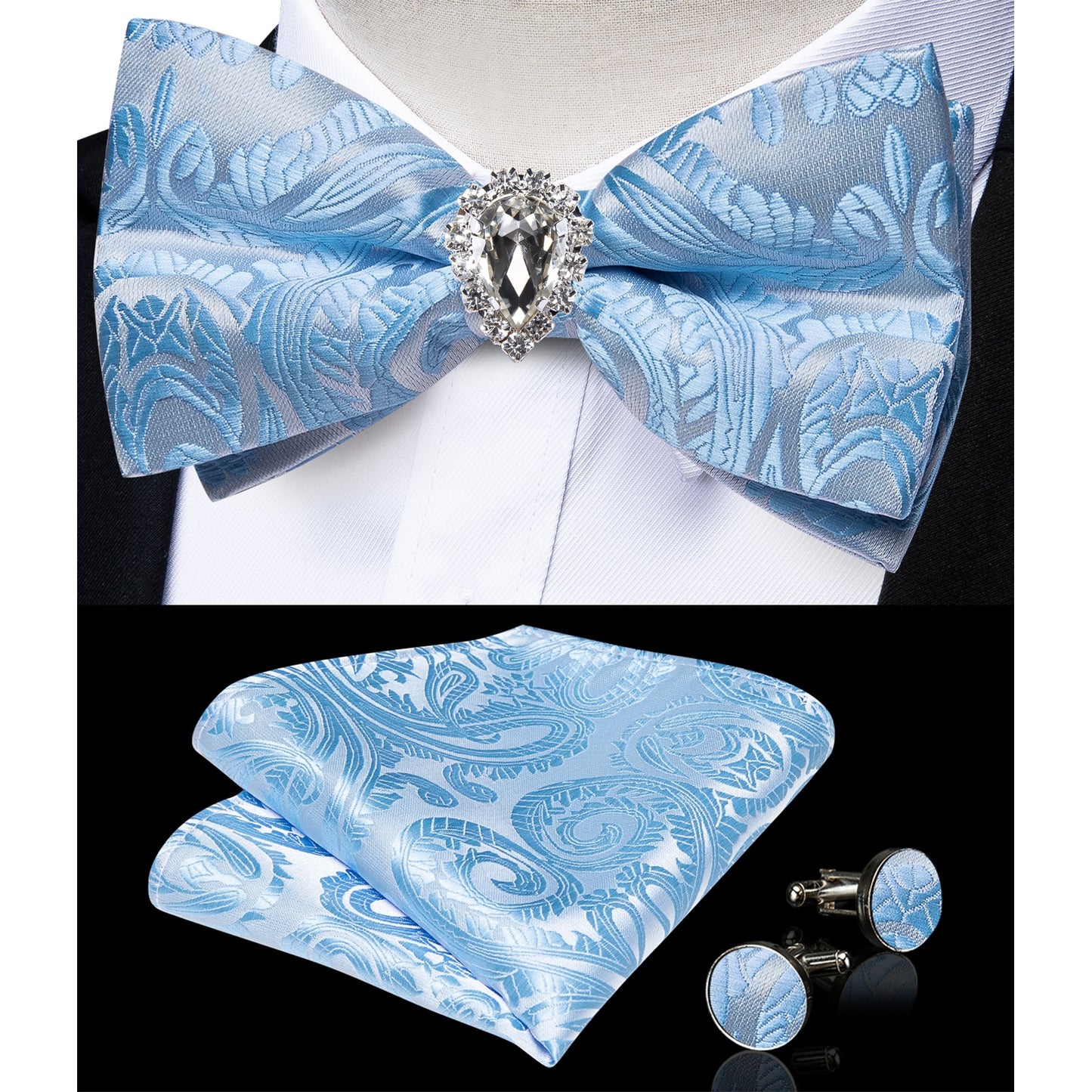 Pre-tied Bowtie Cufflinks Ring Set