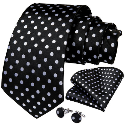 White Dot Black Silk Ties