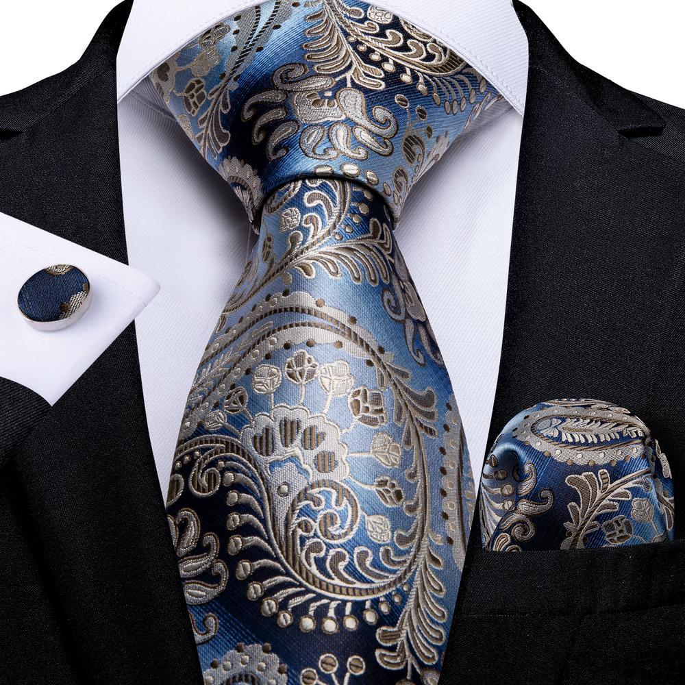 Blue Champagne Paisley Tie Set