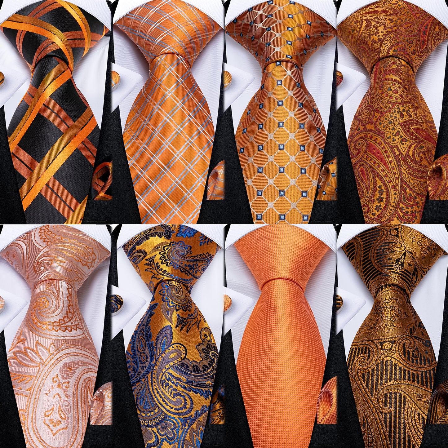 Orange Silk Ties Set