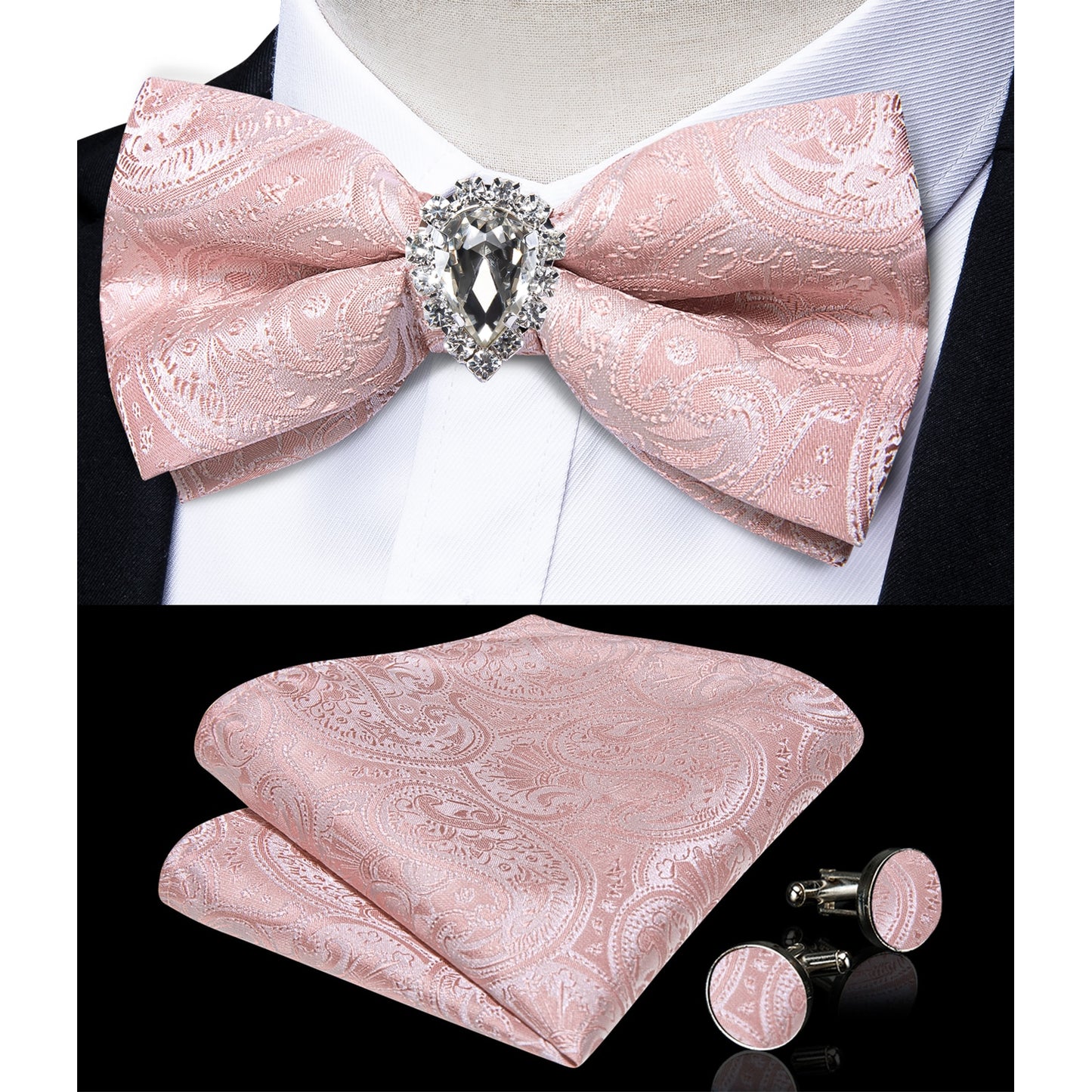 Pre-tied Bowtie Cufflinks Ring Set