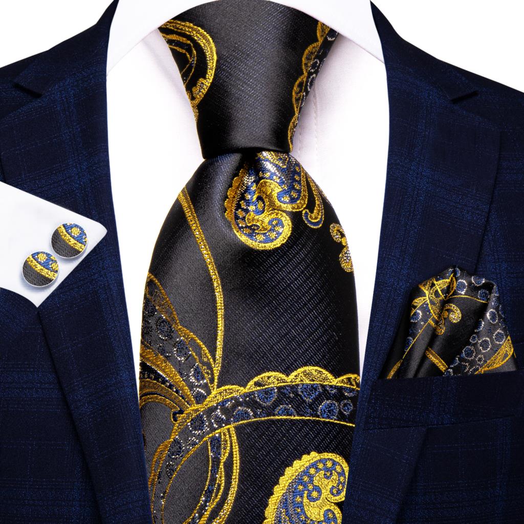 Black Paisley Silk Tie Set