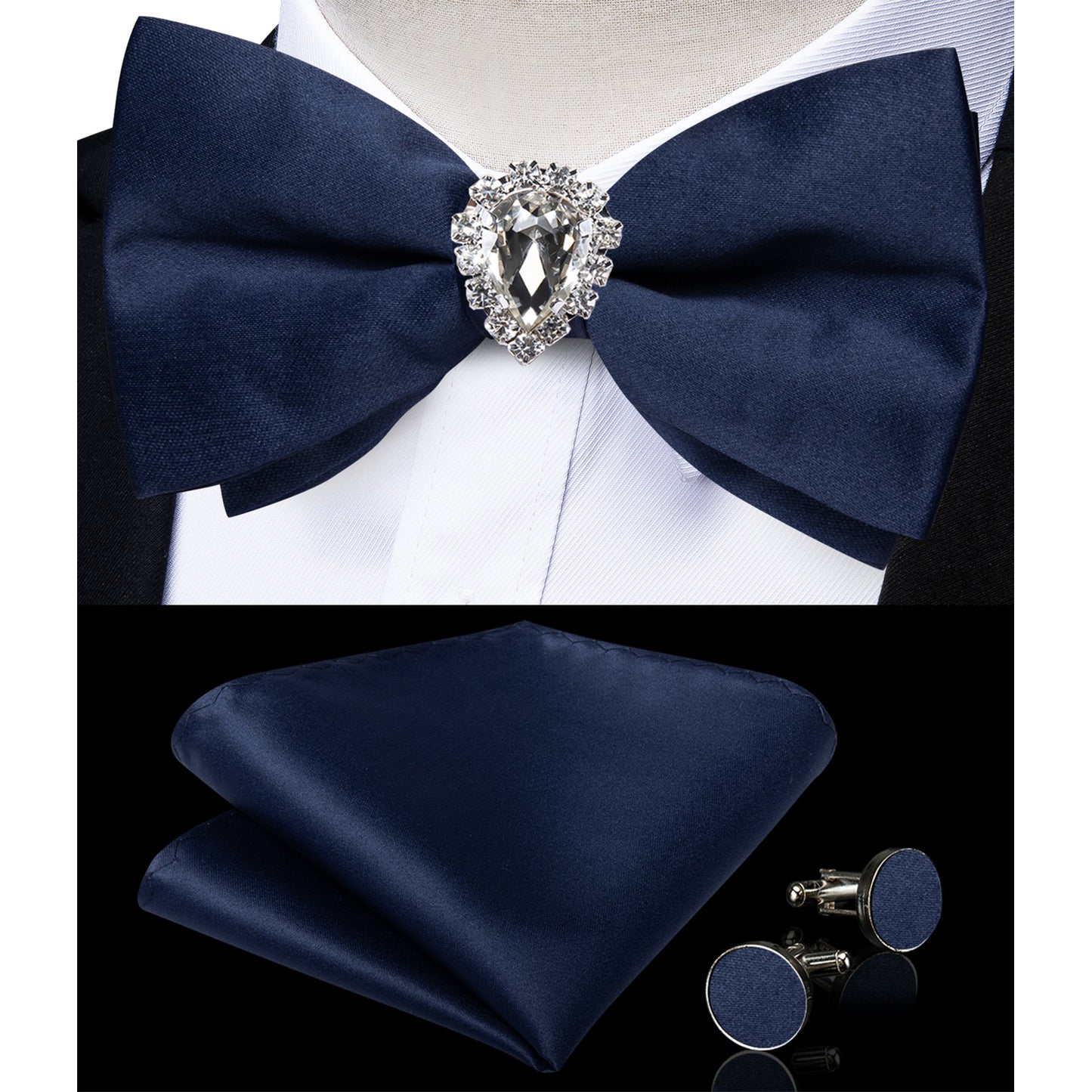 Pre-tied Bowtie Cufflinks Ring Set