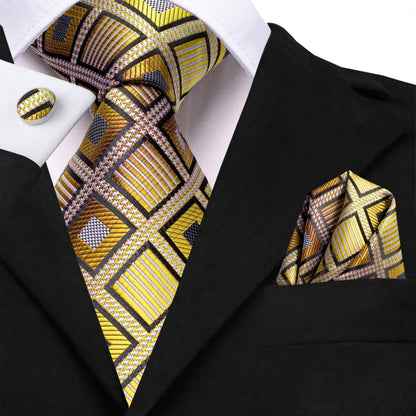 Yellow Grey Plaid Tie Set