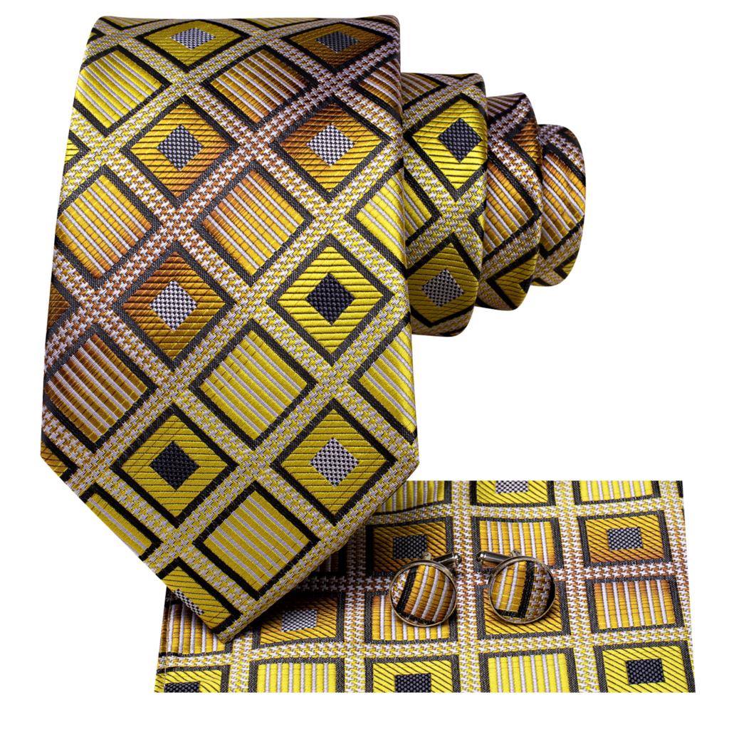 Yellow Grey Plaid Tie Set