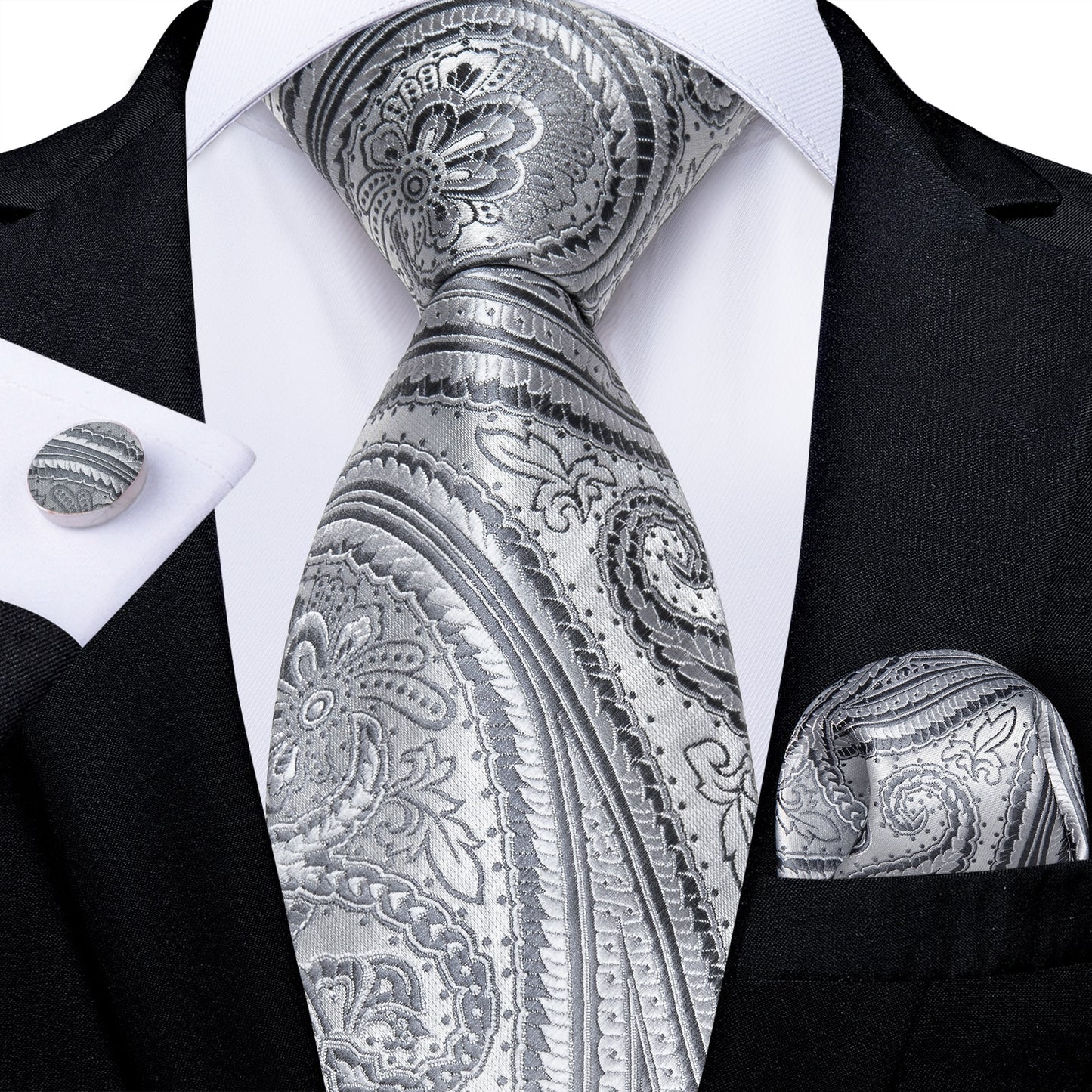 Gray Paisley Silk Ties Set