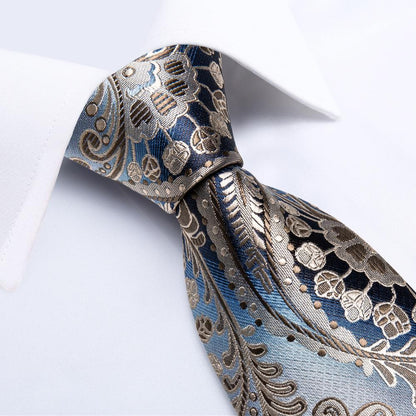 Blue Champagne Paisley Tie Set