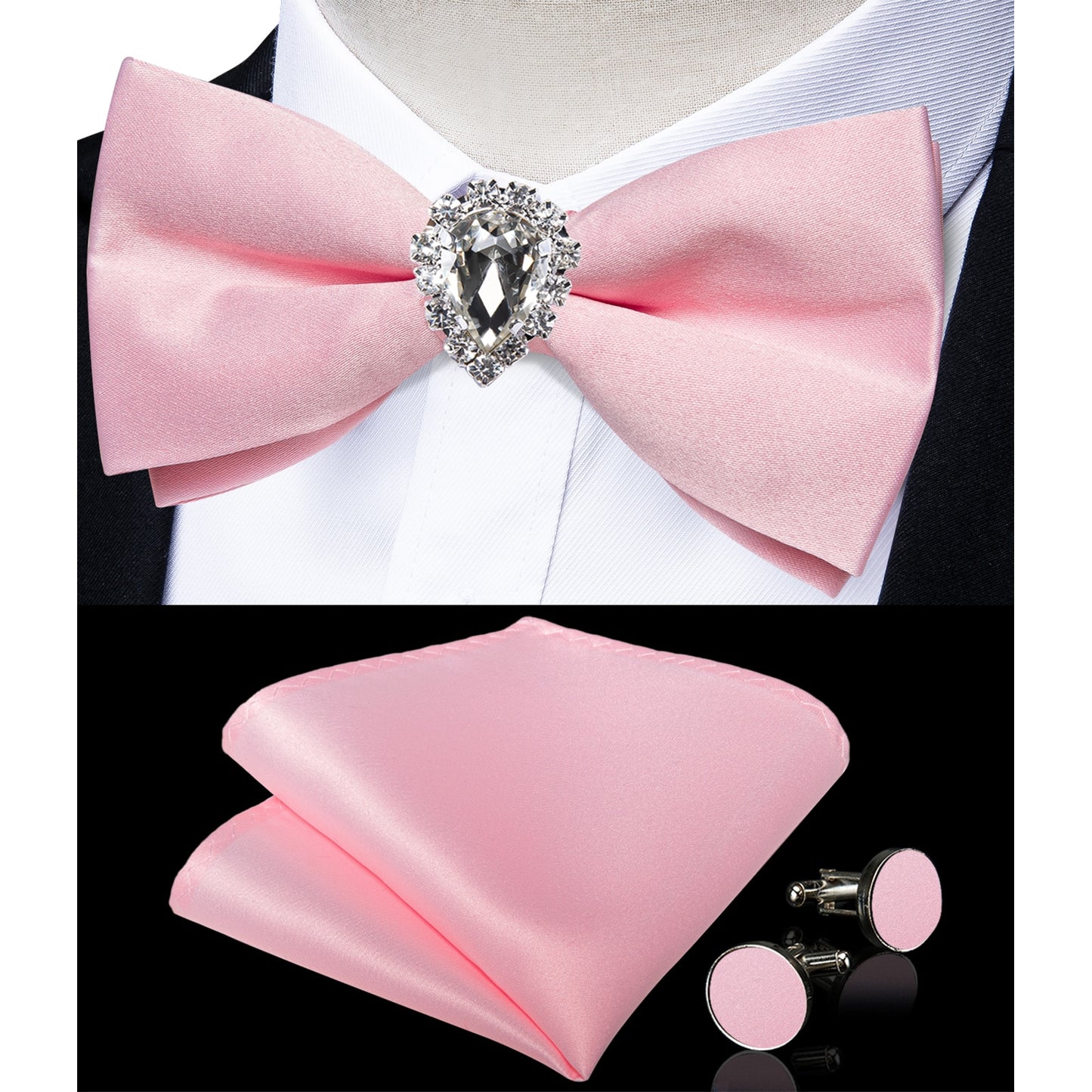 Pre-tied Bowtie Cufflinks Ring Set