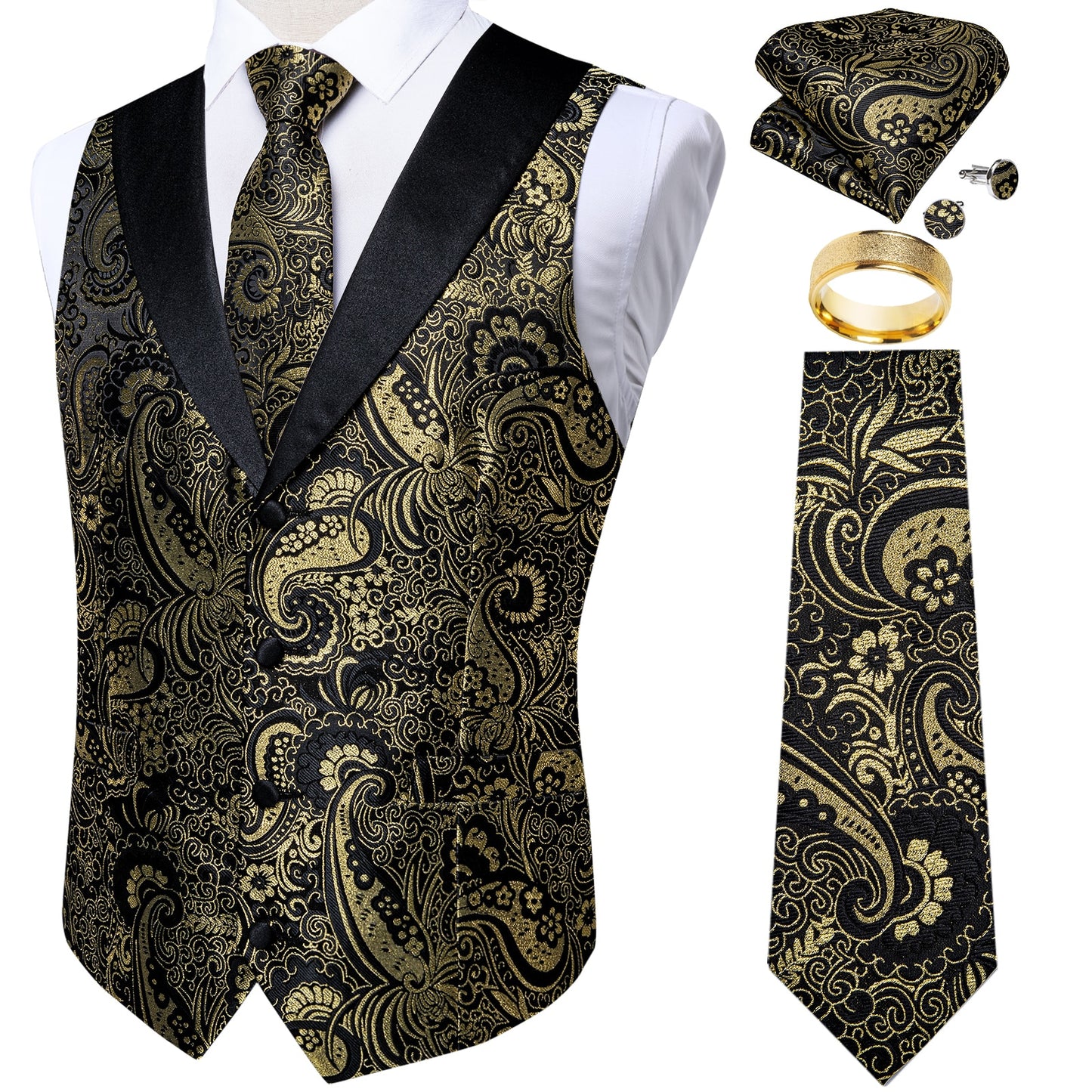 Black Gold Paisley Vest Set