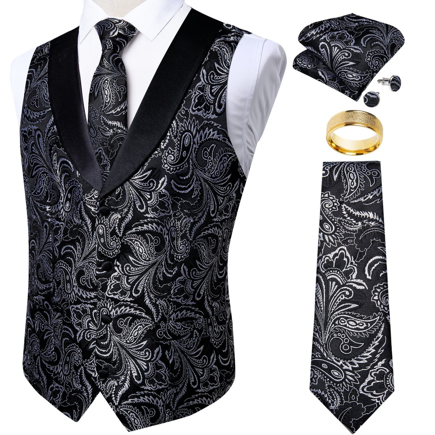 Black Gold Paisley Vest Set