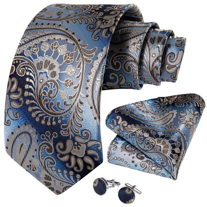 Blue Champagne Paisley Tie Set