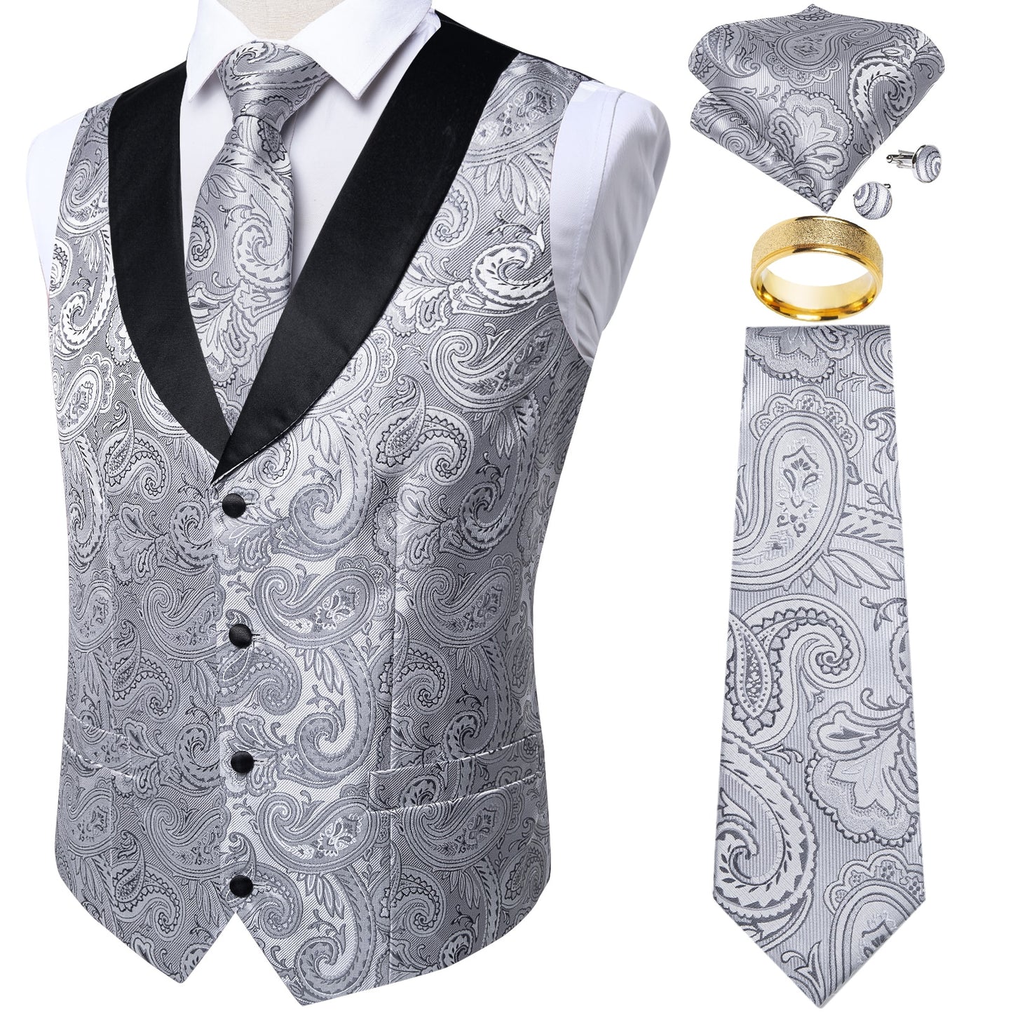 Black Gold Paisley Vest Set