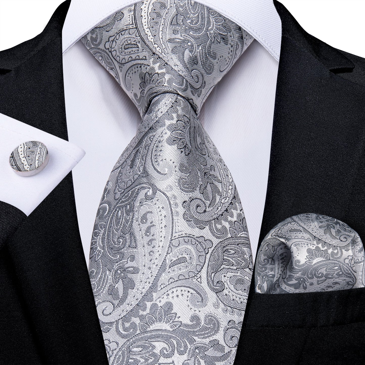 Gray Paisley Silk Ties Set