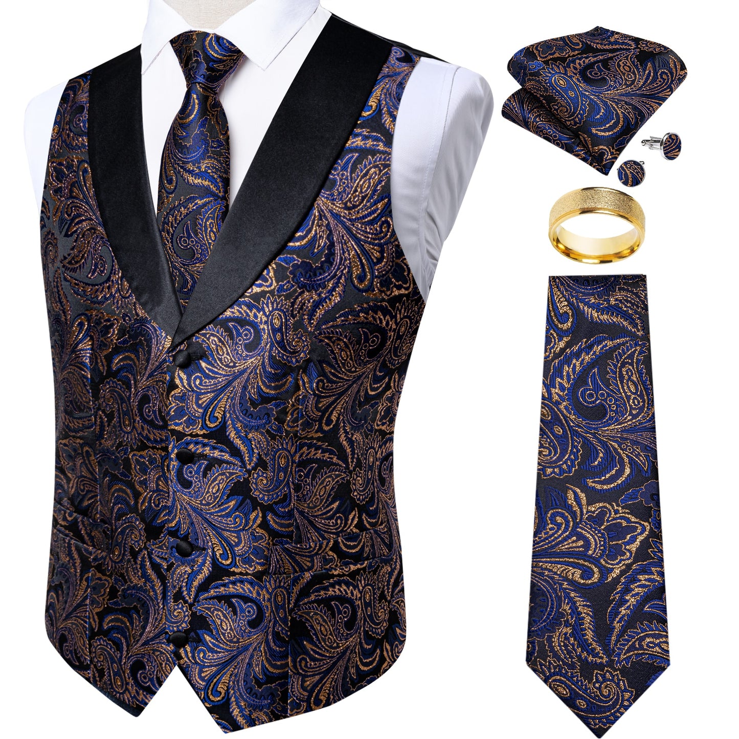 Black Gold Paisley Vest Set